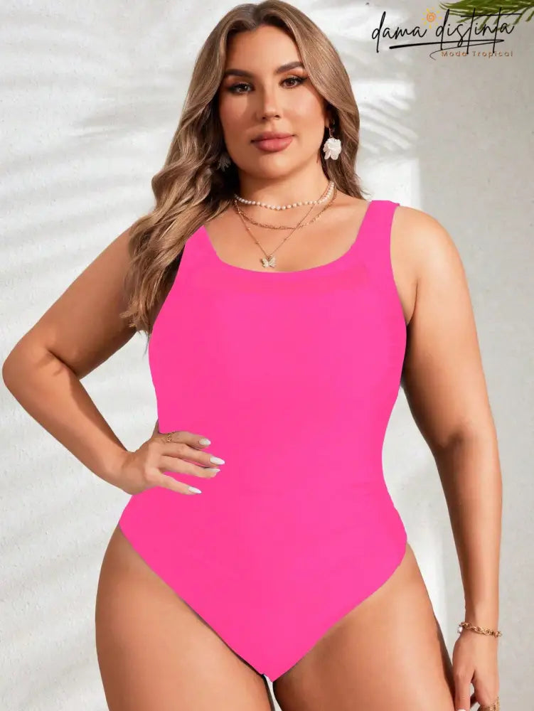 Maiô Feminino Detalhe Malha Contraste Anna. Plus Size Uma Peça