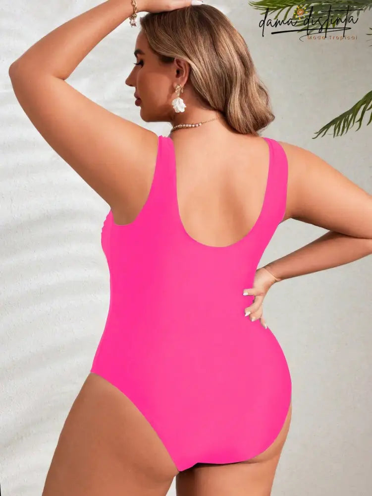 Maiô Feminino Detalhe Malha Contraste Anna. Plus Size Uma Peça