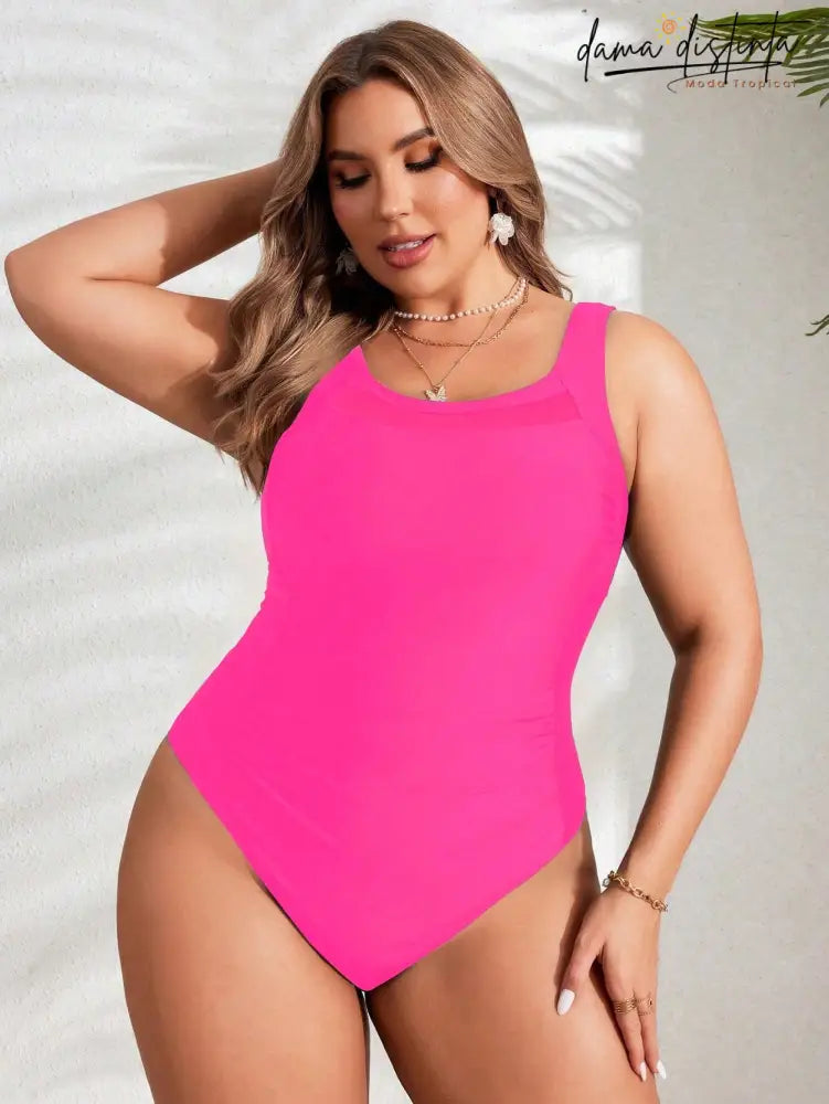 Maiô Feminino Detalhe Malha Contraste Anna. Plus Size Uma Peça