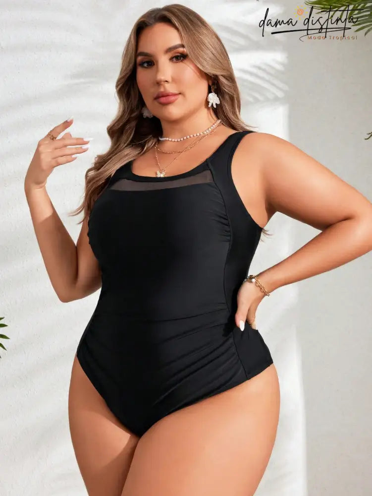 Maiô Feminino Detalhe Malha Contraste Anna. Plus Size Uma Peça