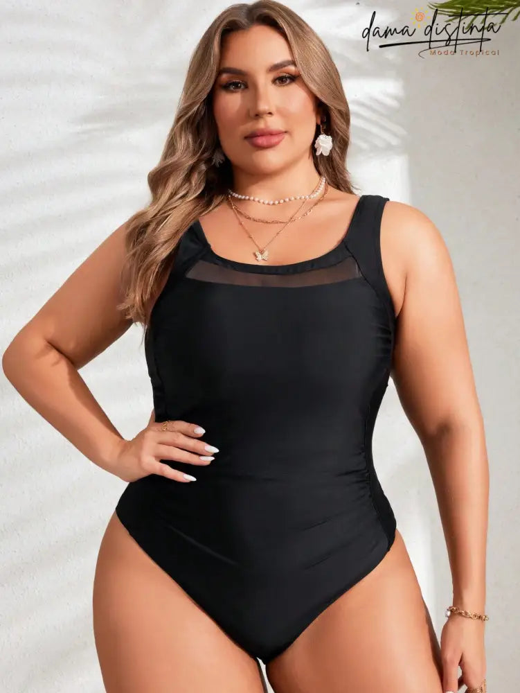 Maiô Feminino Detalhe Malha Contraste Anna. Plus Size Uma Peça