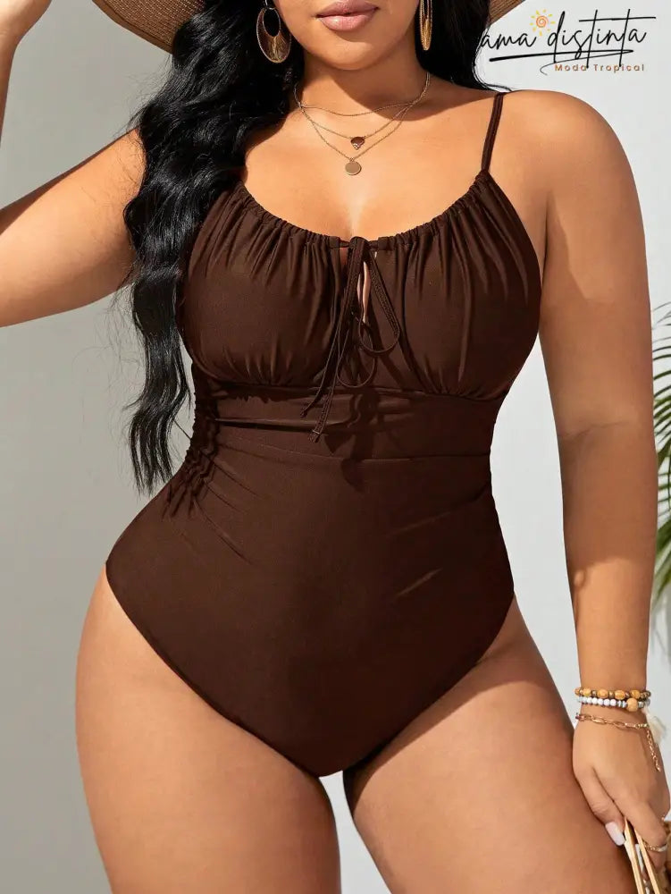 Maiô Feminino Gola Bandeau Cintura Alta Lica. Plus Size Castanho / Gg(42-46)