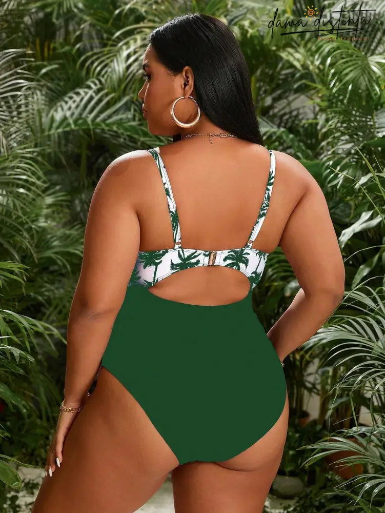 Maiô Feminino Monokini Com Estampa De Coqueiro Lara. Plus Size Uma Peça