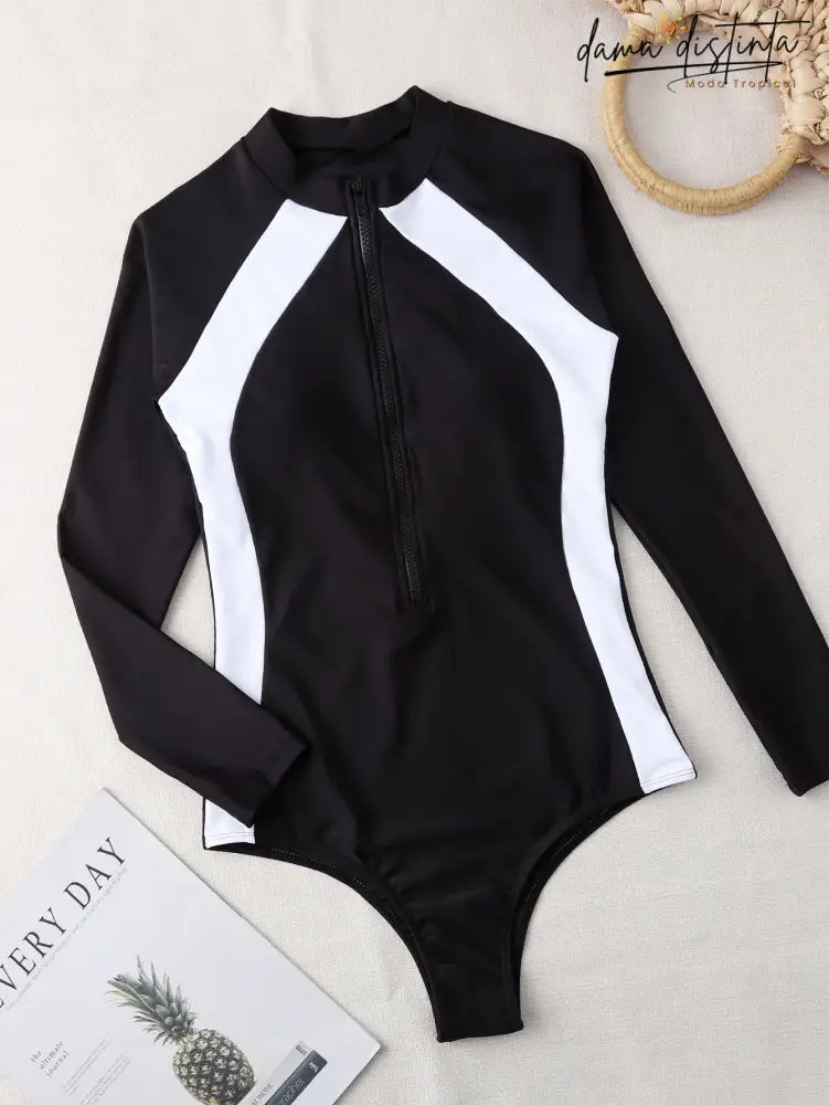 Maiô Feminino Zíper Frontal E Mangas Longas Karen M0180708 Camisa Esportiva Feminina