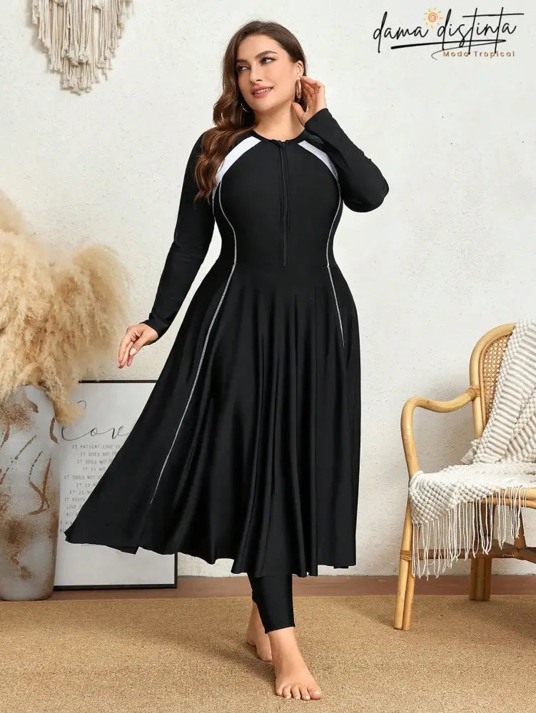 Mulvari Burkini Feminino De Manga Longa Com Bloco Cores Fashion Paolaa. Plus Size C0480608 Burkinis