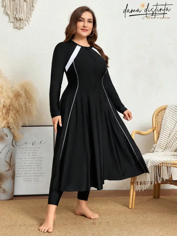 Mulvari Burkini Feminino De Manga Longa Com Bloco Cores Fashion Paolaa. Plus Size C0480608 Burkinis