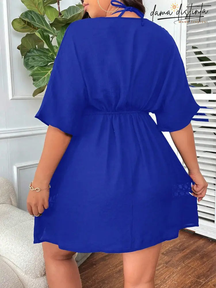 Saida De Praia Feminina Com Bordado Vazado Melina. Plus Size P042 Encobrimentos Plus Size