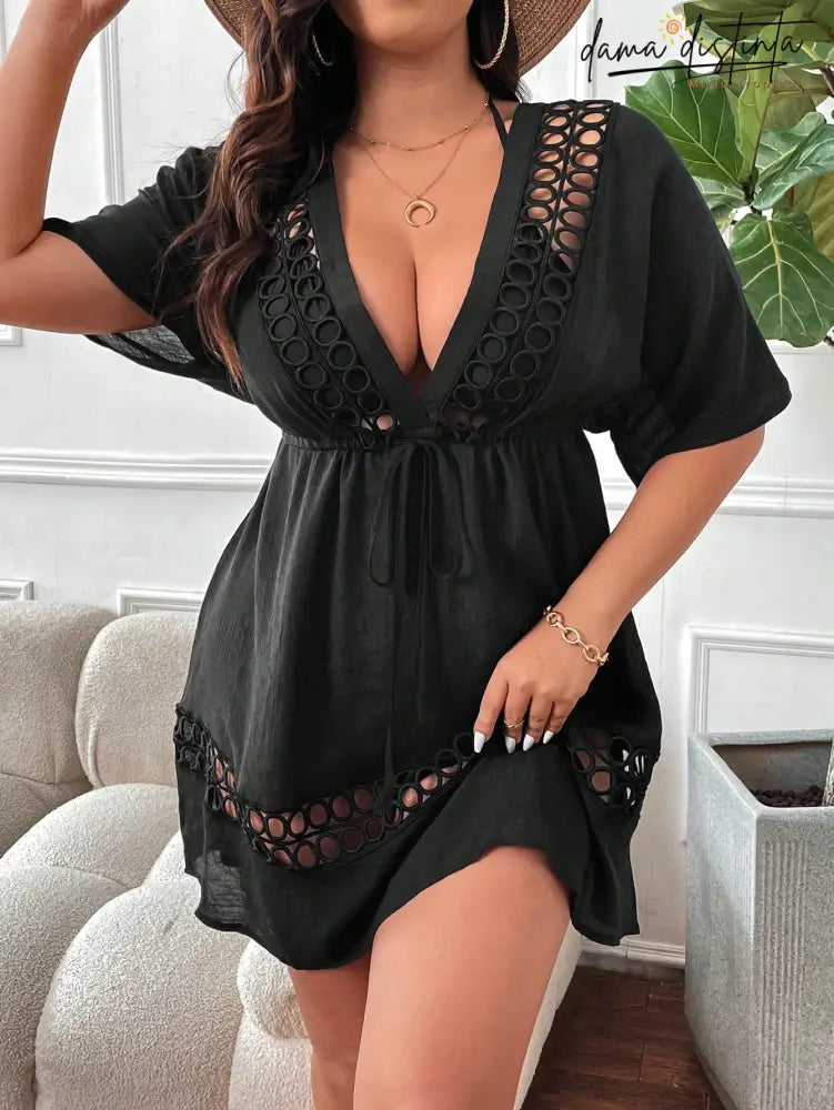 Saida De Praia Feminina Com Bordado Vazado Melina. Plus Size P042 Encobrimentos Plus Size