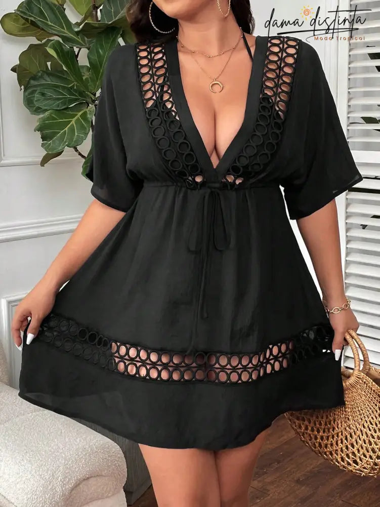 Saida De Praia Feminina Com Bordado Vazado Melina. Plus Size P042 Encobrimentos Plus Size