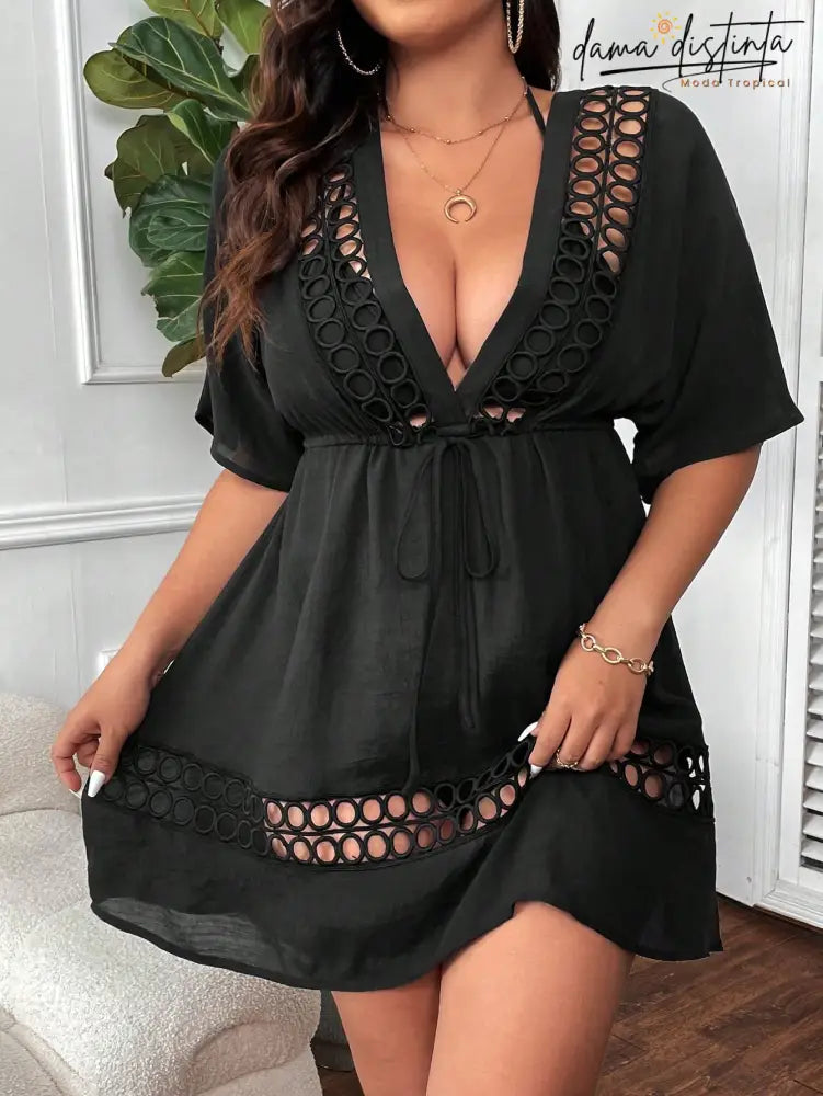 Saida De Praia Feminina Com Bordado Vazado Melina. Plus Size P042 Encobrimentos Plus Size