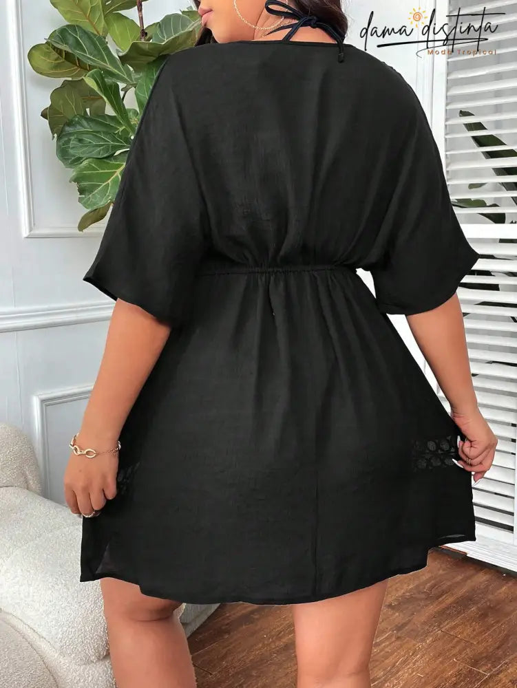 Saida De Praia Feminina Com Bordado Vazado Melina. Plus Size P042 Encobrimentos Plus Size