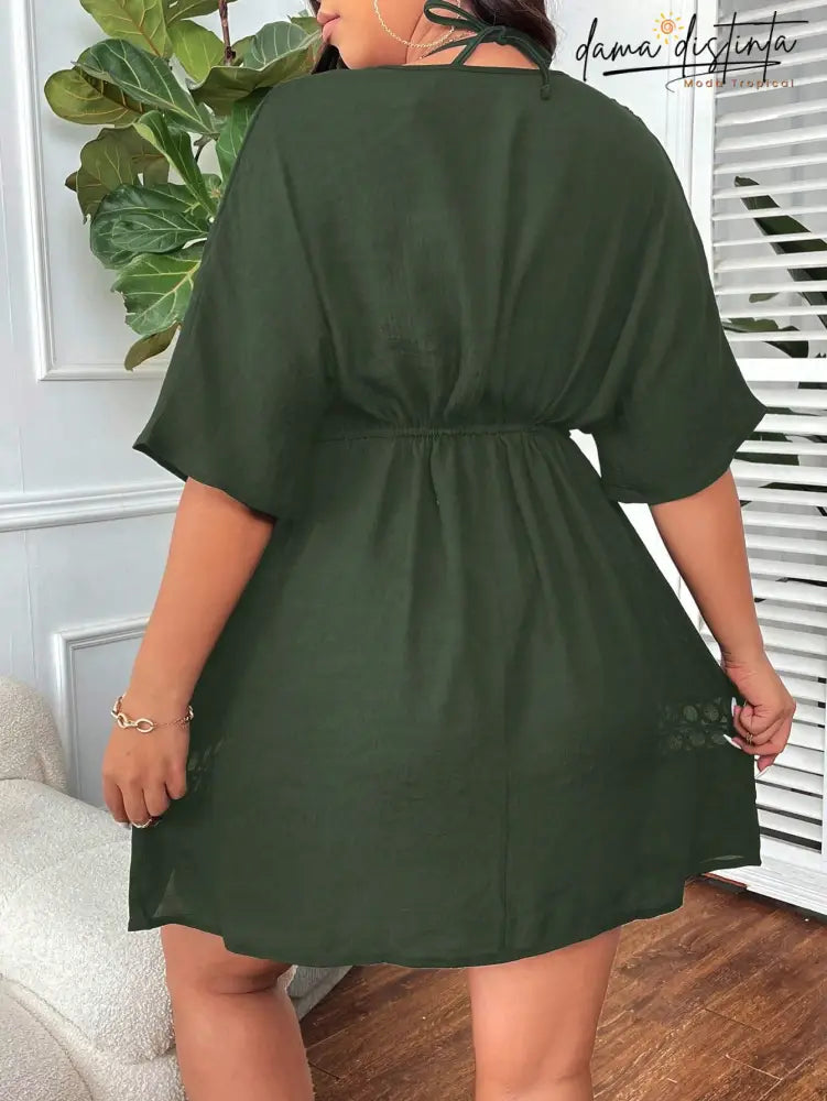Saida De Praia Feminina Com Bordado Vazado Melina. Plus Size P042 Encobrimentos Plus Size