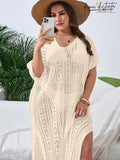 Saída De Praia Feminina Com Design Vazado E Fenda Elegante - Lisly. Plus Size Damasco / Gg (42-46)