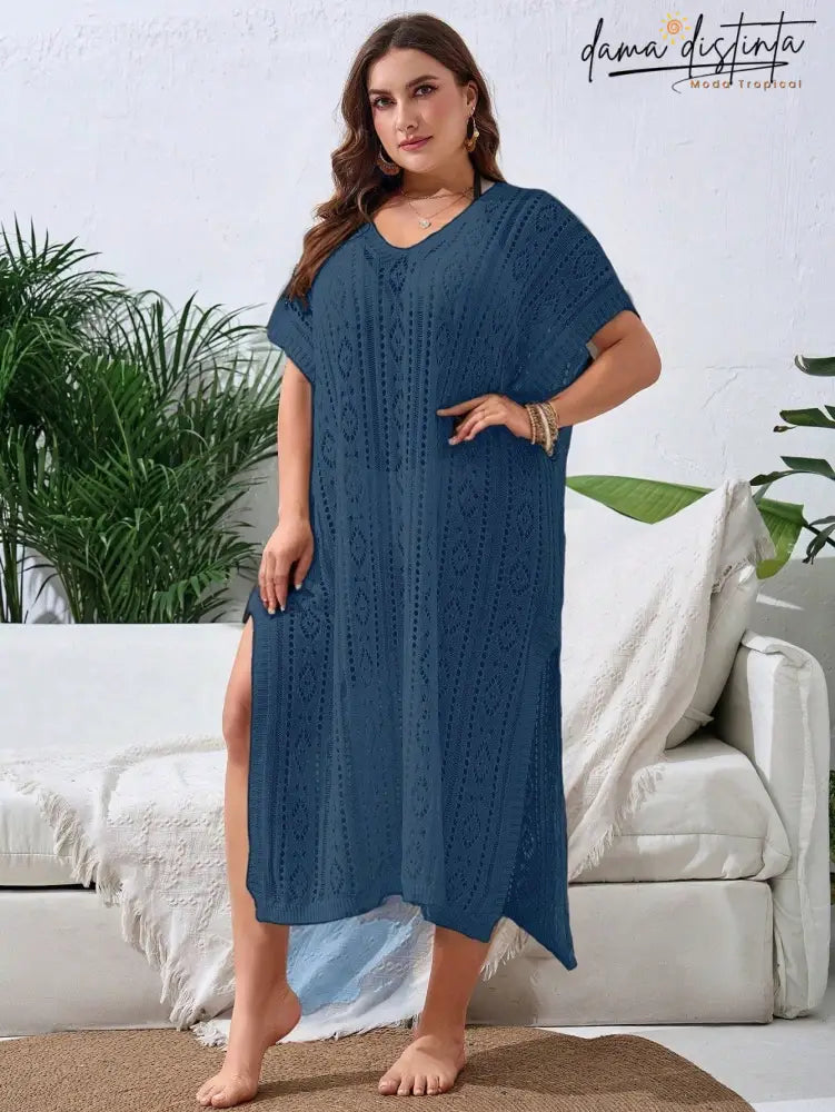 Saída De Praia Feminina Com Design Vazado E Fenda Elegante - Lisly. Plus Size Encobrimentos Plus