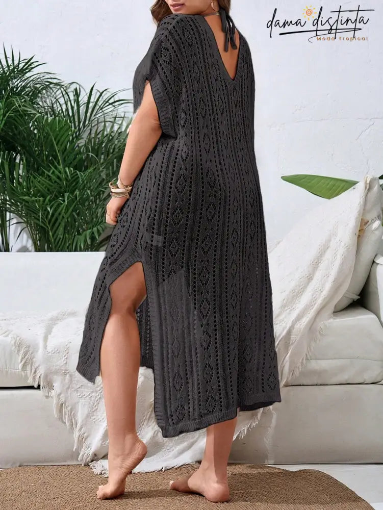 Saída De Praia Feminina Com Design Vazado E Fenda Elegante - Lisly. Plus Size Encobrimentos Plus