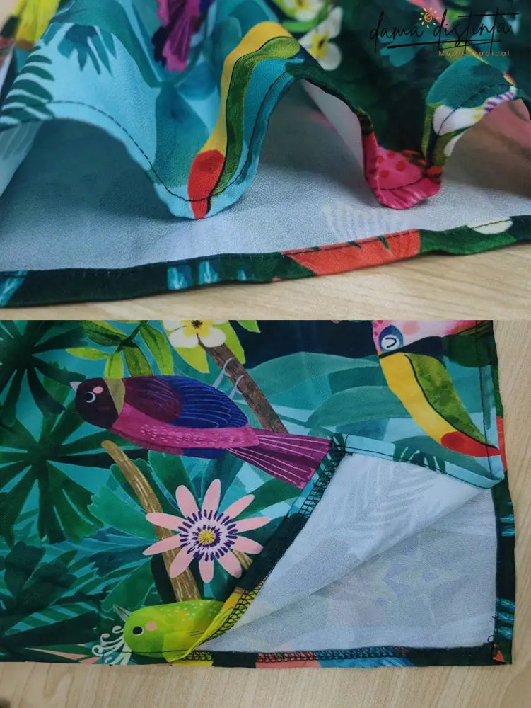 Saída De Praia Feminina Com Estampa Pássaros E Plantas- Naya. Plus Size Blusa Plus Size