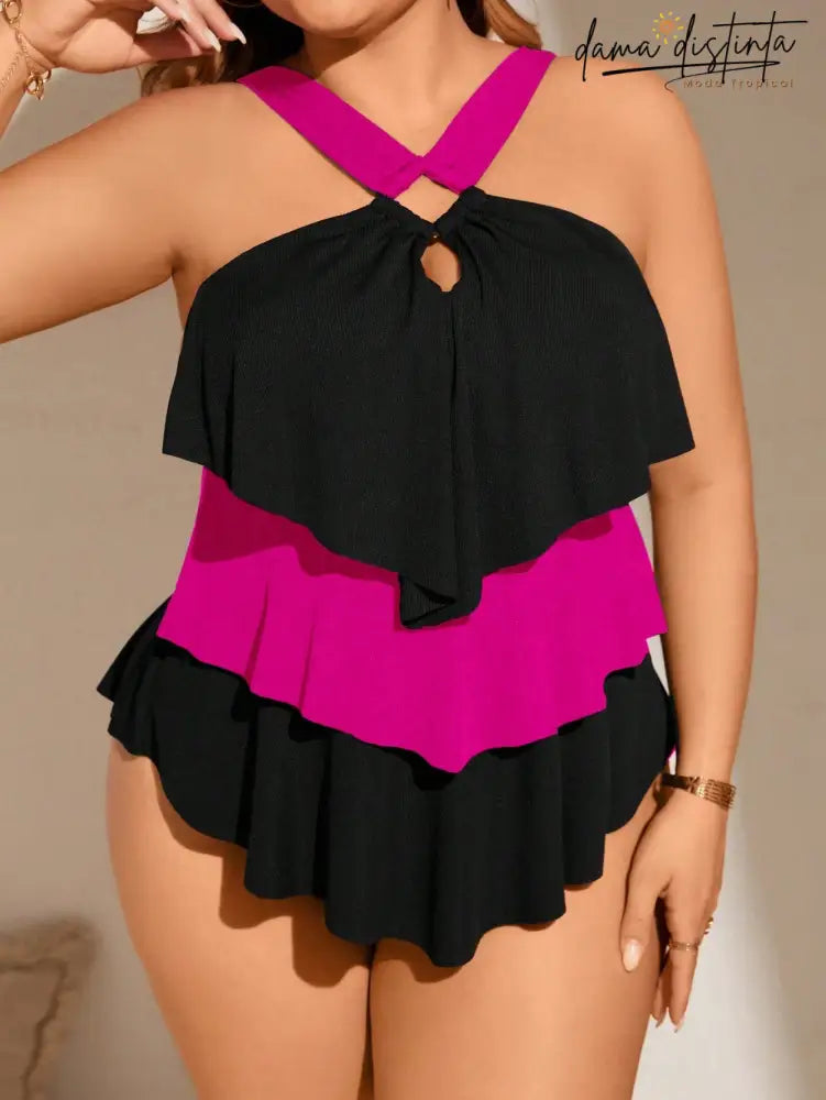 Tankini Feminino Alças Grossas Bainha Com Babado Violet. Plus Size Tankinis