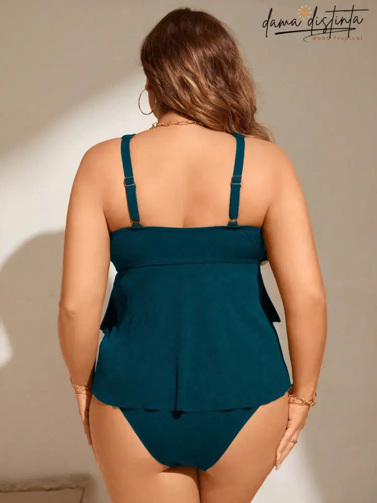 Tankini Feminino Alças Grossas Bainha Com Babado Violet. Plus Size Tankinis
