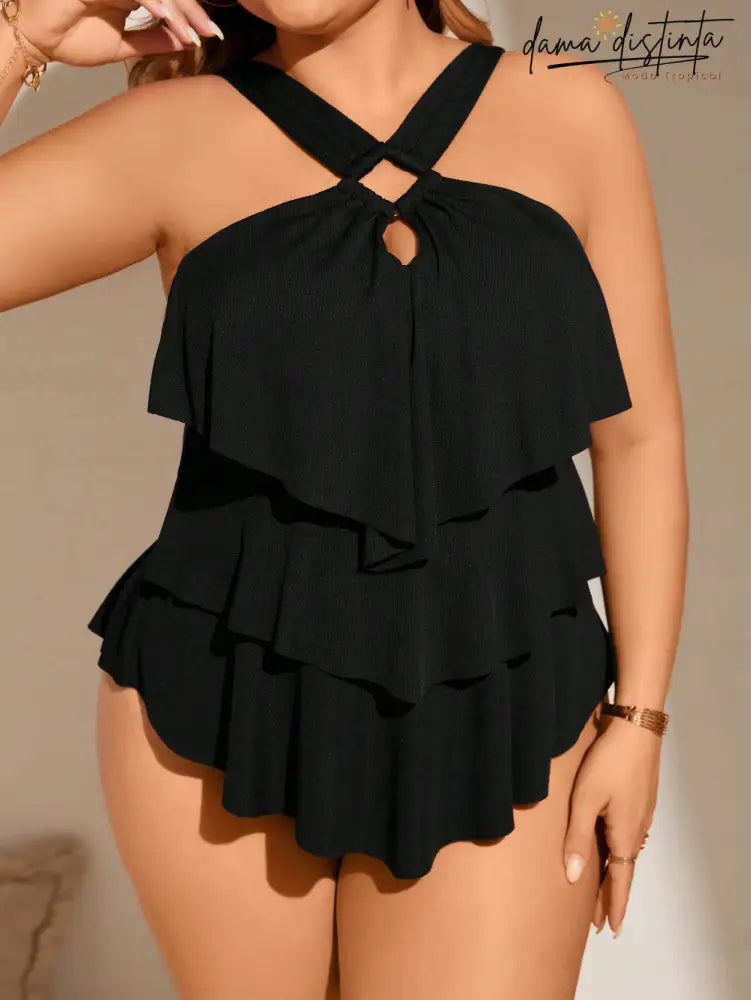 Tankini Feminino Alças Grossas Bainha Com Babado Violet. Plus Size Tankinis
