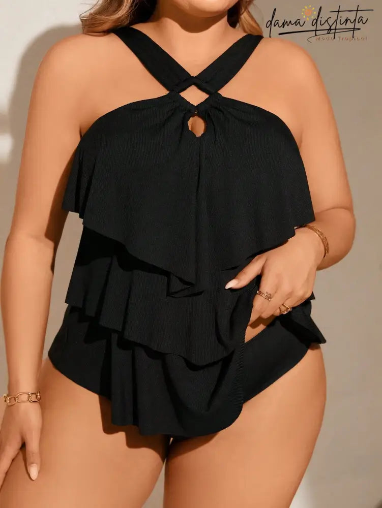Tankini Feminino Alças Grossas Bainha Com Babado Violet. Plus Size Tankinis