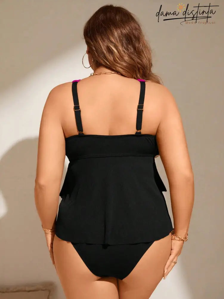 Tankini Feminino Alças Grossas Bainha Com Babado Violet. Plus Size Tankinis