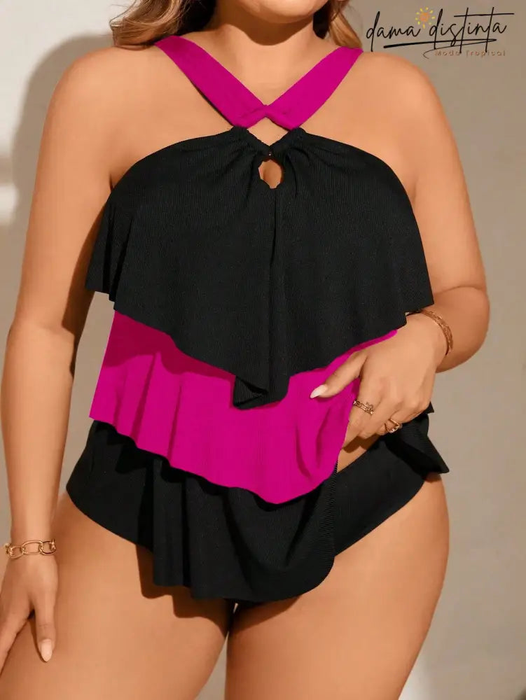 Tankini Feminino Alças Grossas Bainha Com Babado Violet. Plus Size Tankinis