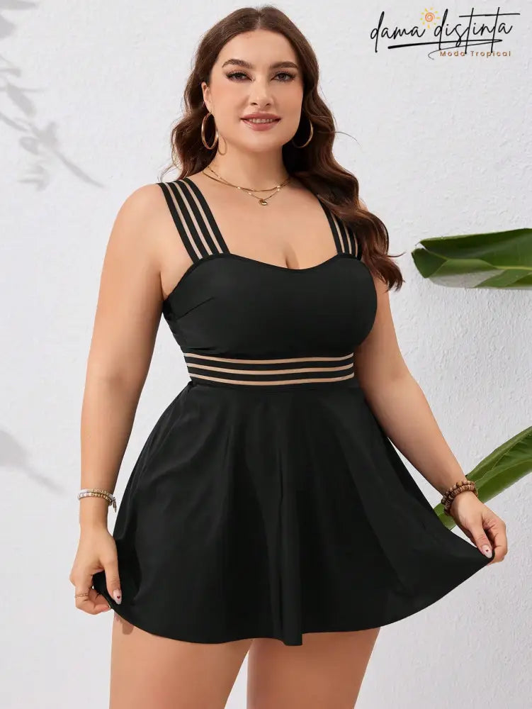 Tankini feminino cintura com detalhe transparente Ivina. Plus Size