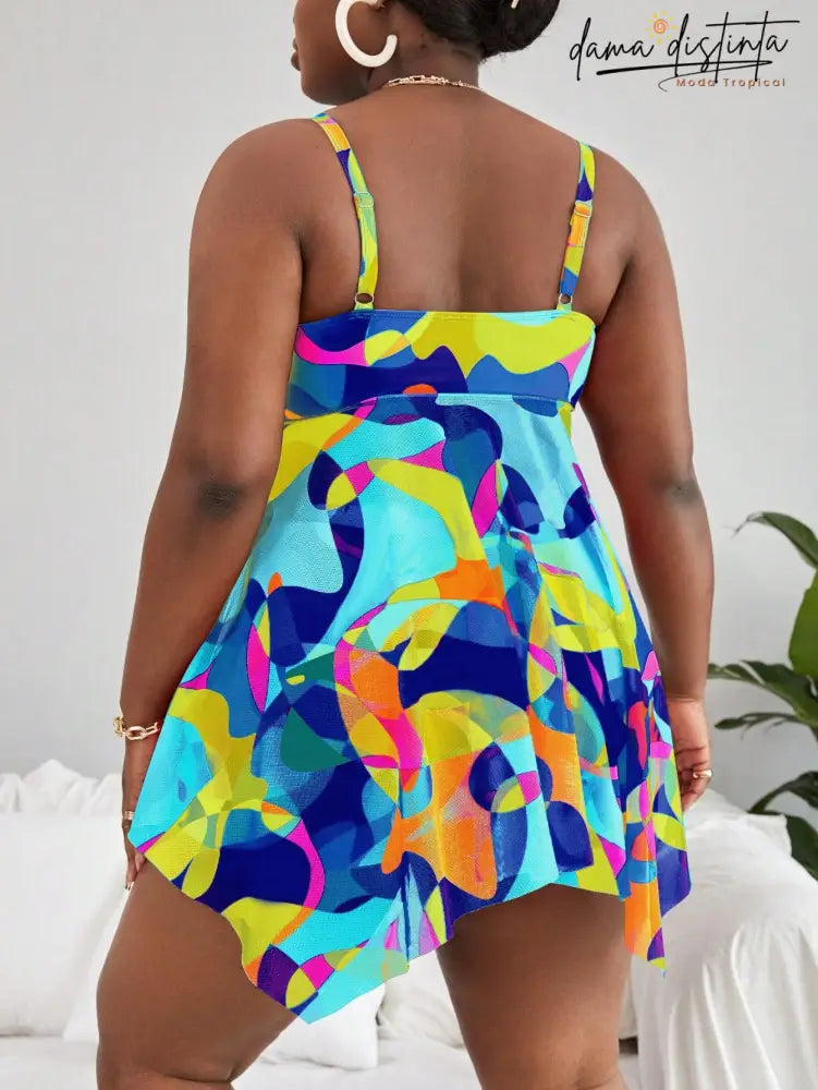 Tankini Feminino Com Decote Vazado Amarração Na Frente Paulla. Plus Size T004 Tankinis