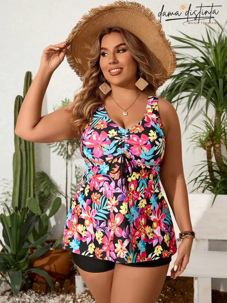 Tankini Feminino Com Laço Ajustável E Caimento Solto - Lyvia. Plus Size Tankinis