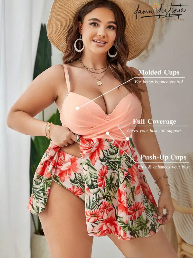 Tankini Feminino Detalhe Torcido E Alças Finas Rayna. Plus Size T007 Vestidos De Natação Tamanho