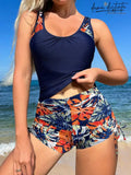 Tankini Feminino Tropical Com Cordão Aos Lados Alessia Azul Marinho-2 / P (36-38) Mp018 Feminino