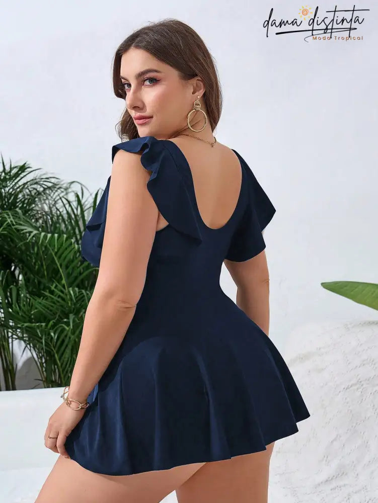 Tankinin Feminino Vazado Plissado Torcido Decote V Pequeno Jade. Plus Size T0210608 Vestidos De