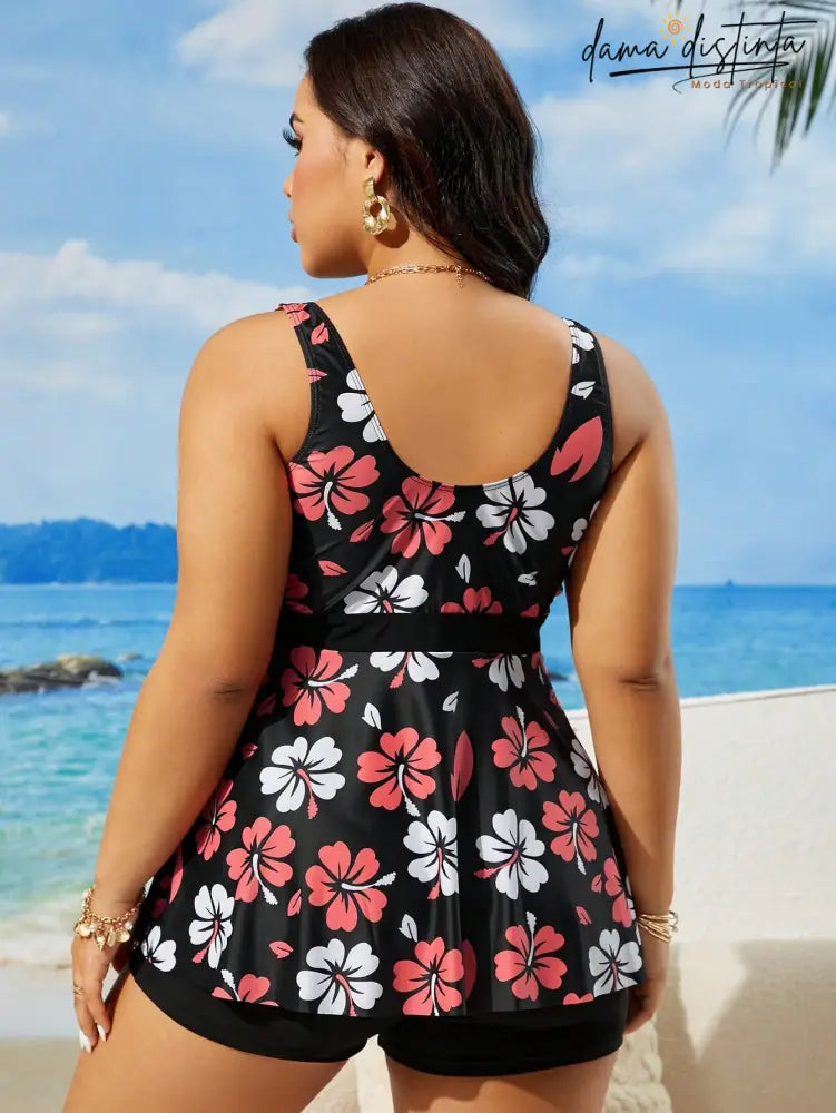 Tankinis Feminino Decote V Pequeno Estampa Tropical Miranda. Plus Size