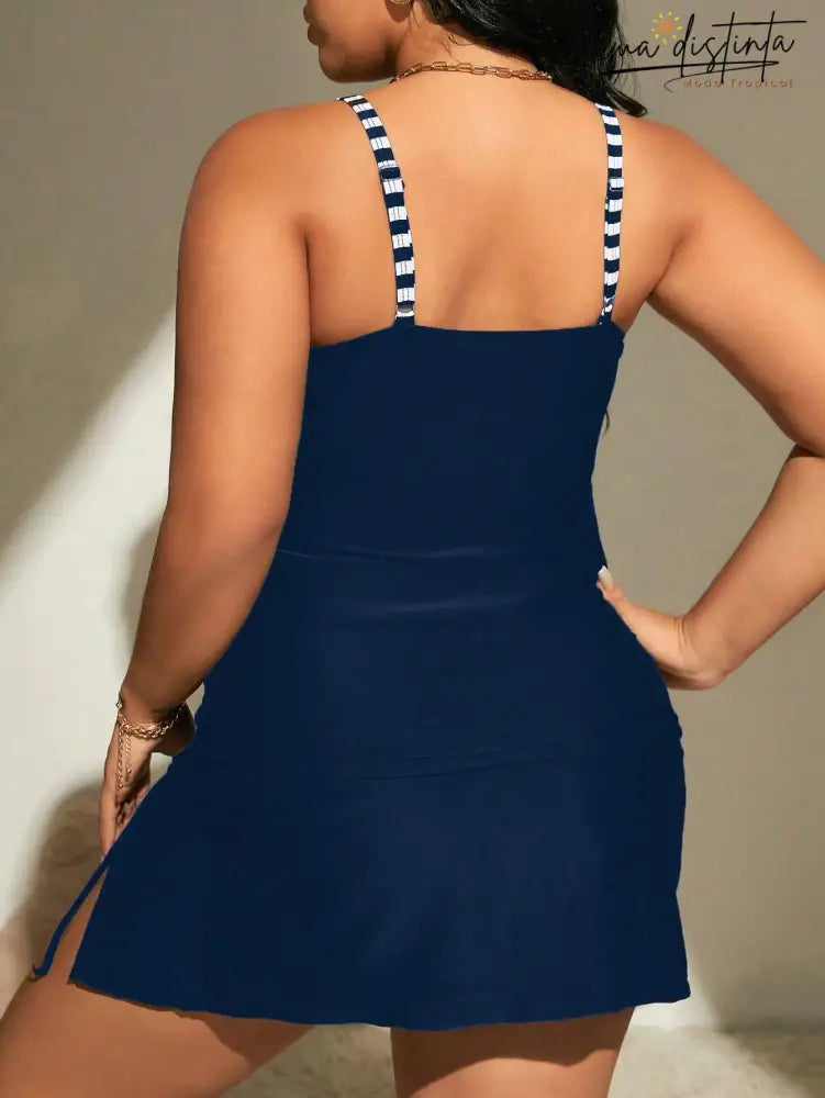 Tankinis Feminino Listrado Alças Grossas Kayla. Plus Size