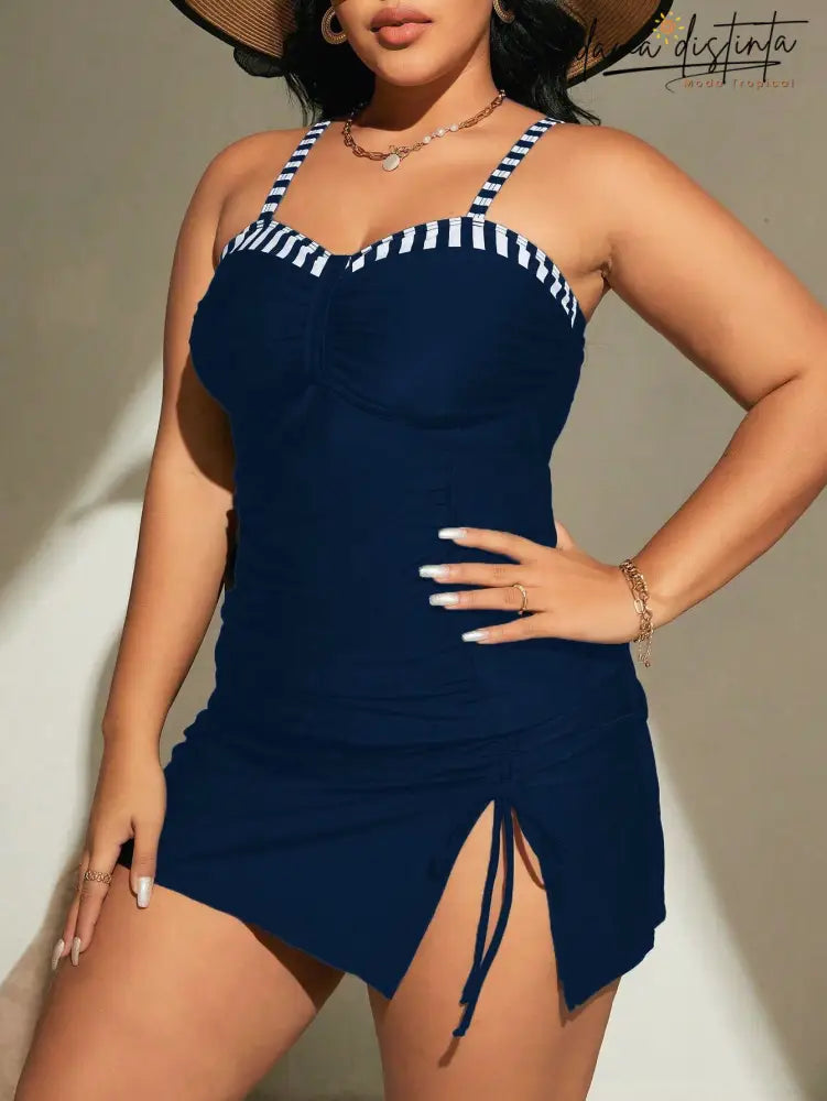 Tankinis Feminino Listrado Alças Grossas Kayla. Plus Size