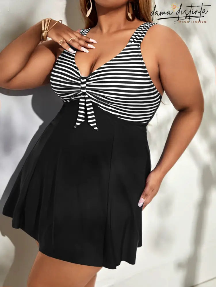 Tankinis Feminino Listrado Nó Frontal Vestido De Banho Karla. Plus Size B0341460 Vestidos