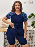 Tanquíni De Manga Curta Com Estampa Tropical Mai. Plus Size Azul Marinho / Gg (42-46) C022 Body